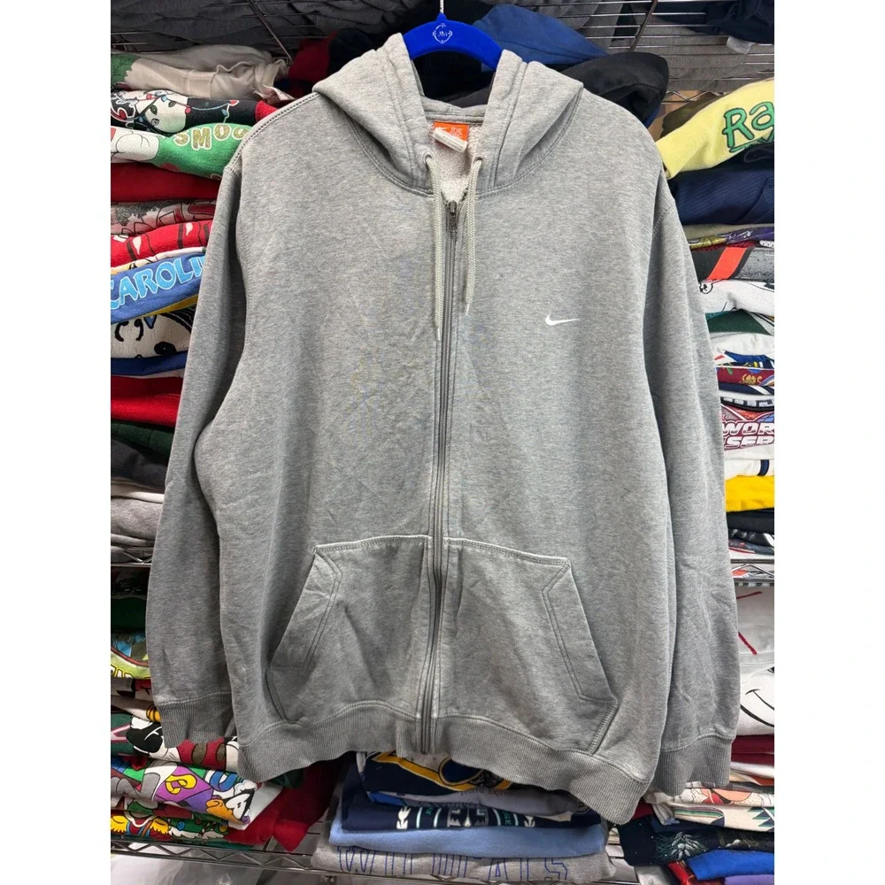 Nike Athletic Dept Mens Full Zip Hoodie Heather Grey Embroidered Swoosh Fleece